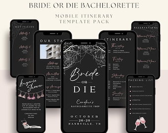 Bride Or Die Spooky Bachelorette Invitation Mobile Itinerary Goth Bride Lingerie Shower Invite Halloween Bachelorette Trip Planner Template