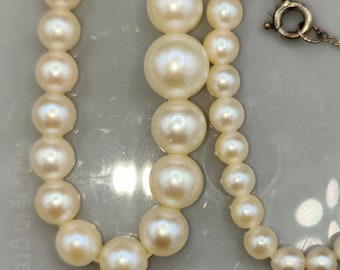 Vintage Pearl String Necklace, Certification By Ciro Of London, Genuine Cultured Pearls, In Original Box.