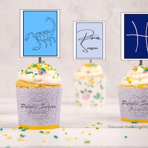 Pisces Zodiac Printable – Hand-Drawn Cupcake Toppers, Tags, Labels & Stickers