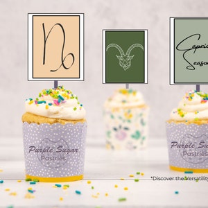 Capricorn Zodiac Printable – Hand-Drawn Cupcake Toppers, Tags, Labels & Stickers