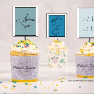 Aquarius Zodiac Printable – Hand-Drawn Cupcake Toppers, Tags, Labels & Stickers