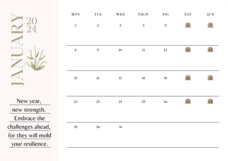 Printable Motivational Calendar 2024 Etsy