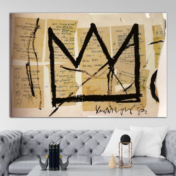 Jean Michel Basquiat Crown Wall Art, Basquiat Canvas, Basquiat Print, Basquiat Wall Art, Basquiat, Basquiat Art, Ready to Hang