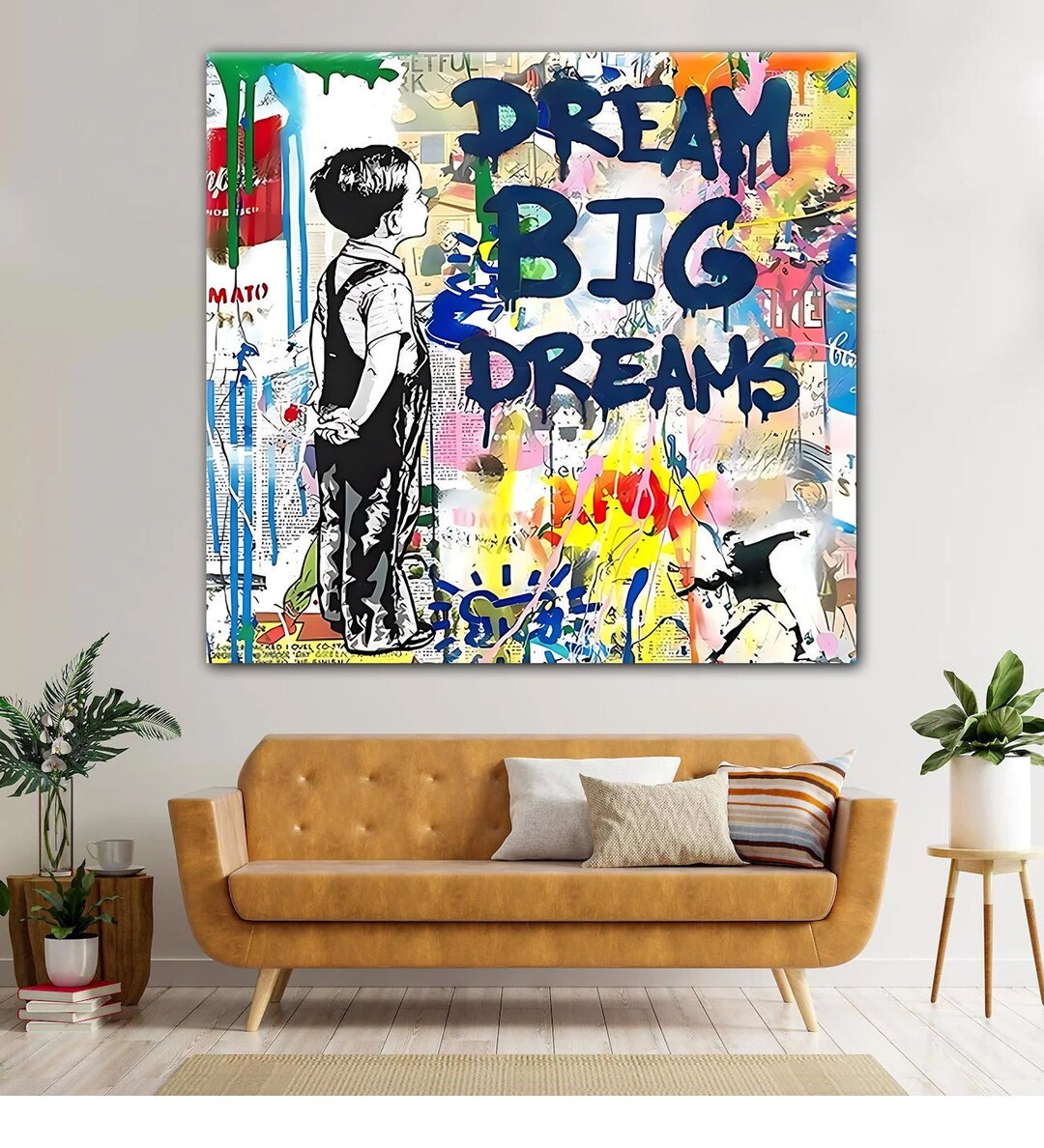 Banksy Artwork, Dream Big Graffiti, Banksy Wall Decor, Graffiti Boy ...
