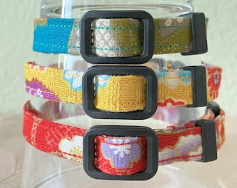 Collier de chat fait main - Tissu de kimono de style japonais avec boucle sécable