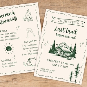 Camp Bachelorette Itinerary, Bachelorette Party, Camp Theme Bachelorette, Camp Bachelorette Invite, Camp Bach, Last Trail Before the Veil