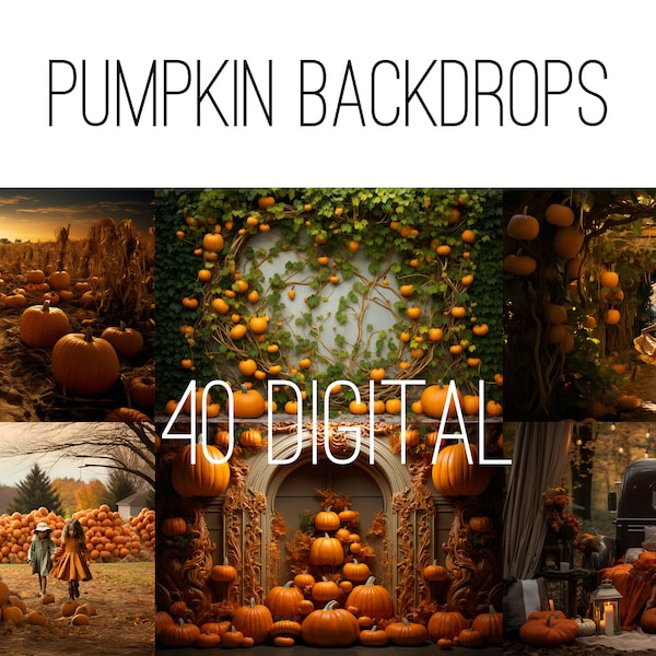 40 Pumpkin Fall Digital Backdrops, Photography Dramatic Lighting Backgrounds, Photoshop, Halloween, Autumn Leaves, Old Truck