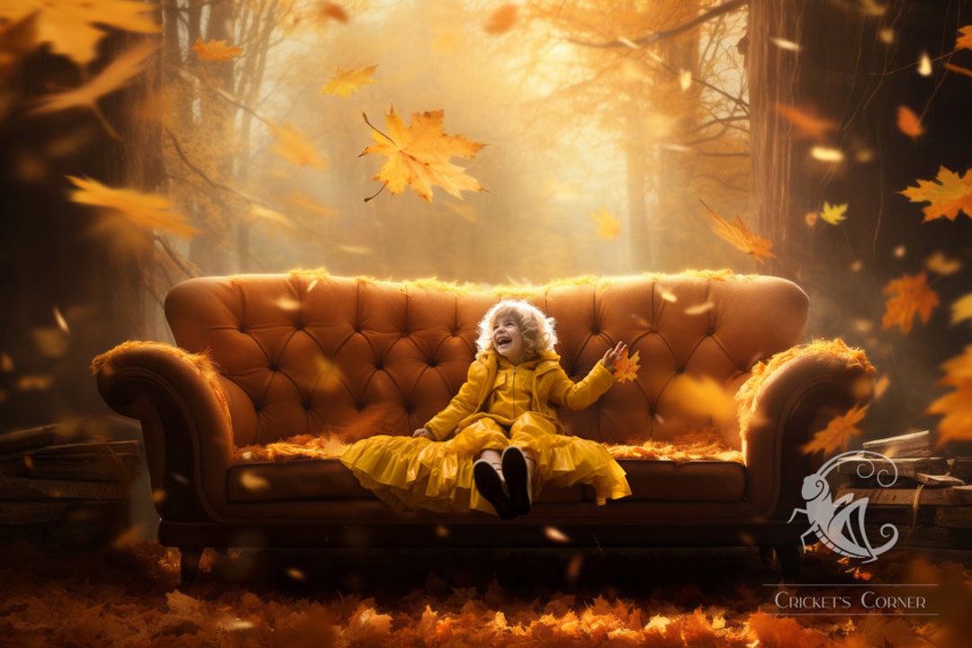 Orange Couch in Fall Forest Digital Backdrop With Falling Leaves ...
