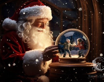 Santa's Personalized Snow Globe, Layered Photoshop PSD File, Christmas Digital Backdrop, Customizable Winter Snow Digital Background