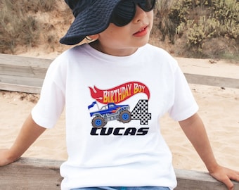 Monster Truck verjaardagsshirt, aangepast feestvarken shirt, Hot MonsterTruck Party, 4e 5e verjaardag shirt, familie bijpassende shirts pit crew