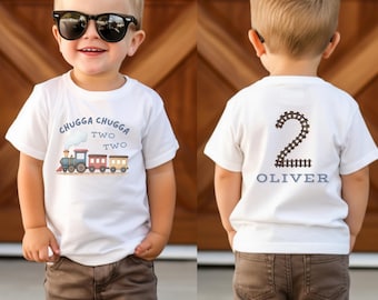 Camiseta de tren para el segundo cumpleaños de Chugga Chugga Two Two, camisetas familiares de cumpleaños de tren, camiseta personalizada para niños pequeños para amantes de los trenes, fiesta de trenes
