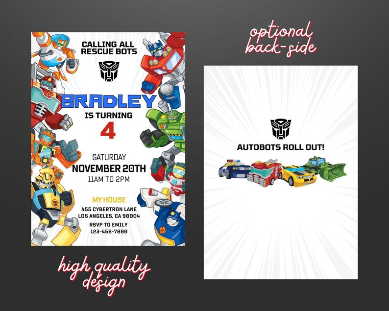 Rescue Bots Transformer Birthday Invitation, Rescue Bots Birthday Party ...
