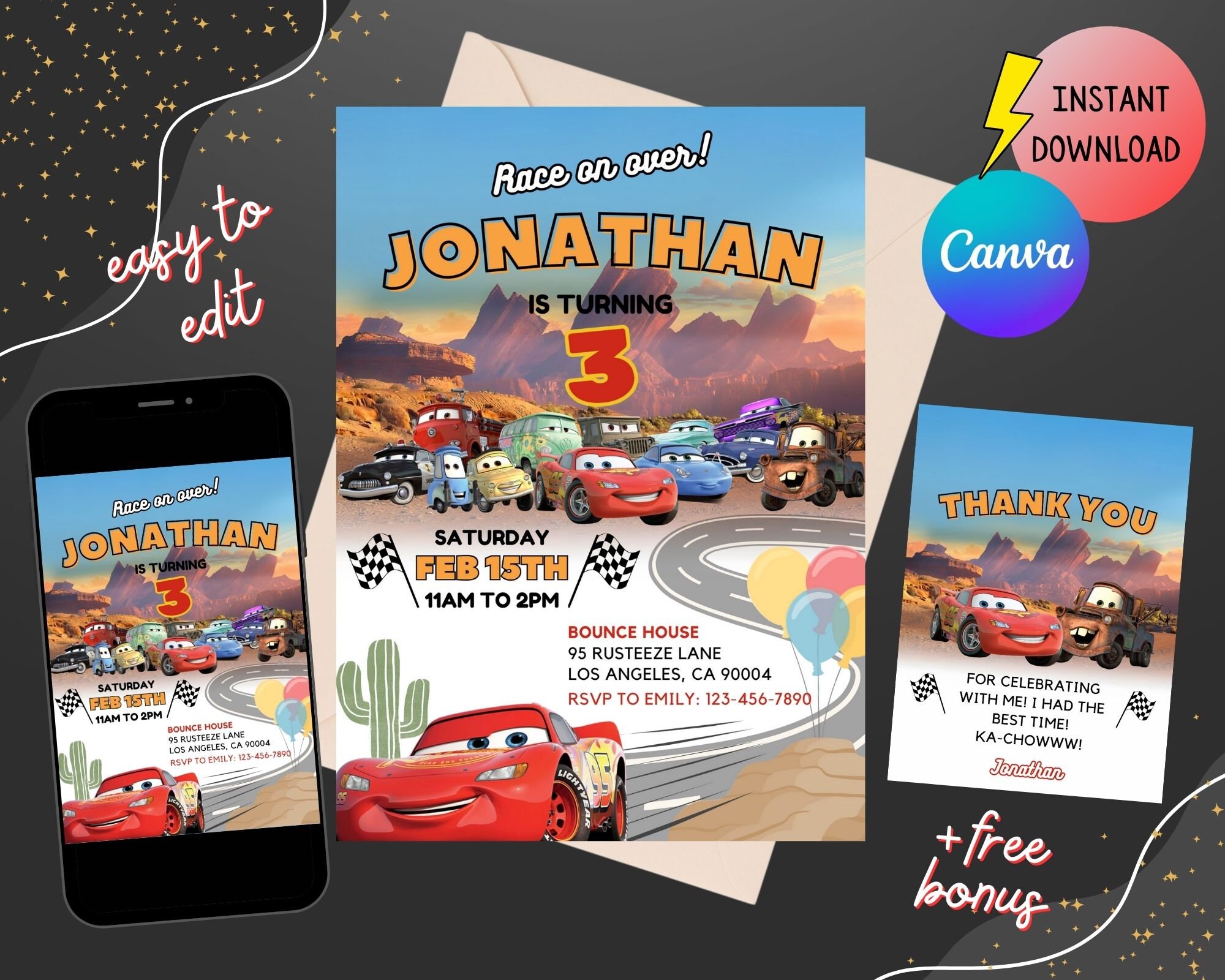 Custom Mcqueen Birthday Invitation, Lightning Mcqueen Invite, Cars ...