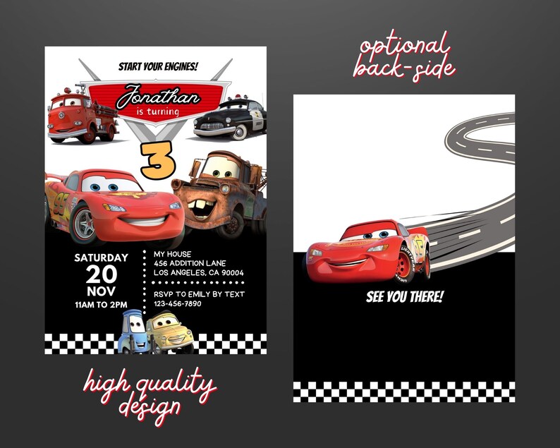 Editable Cars Birthday Invitation, Mcqueen Cars Invite, Lightning ...