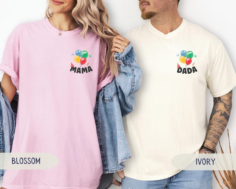 Es macht Spaß, ein Geburtstagsfamilien-Shirts zu sein, Ballon-Geburtstags-Mamma-Dada-T-Stück, personalisierter erster Geburtstag passender Komfortfarben-Hemd Blossom