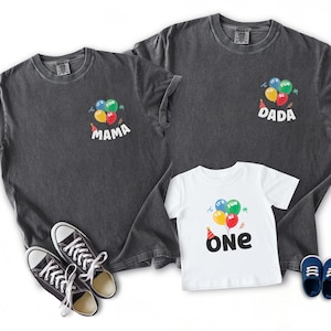 Es macht Spaß, ein Geburtstagsfamilien-Shirts zu sein, Ballon-Geburtstags-Mamma-Dada-T-Stück, personalisierter erster Geburtstag passender Komfortfarben-Hemd Pepper