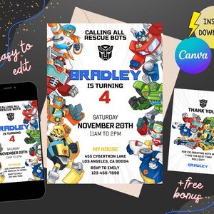 Rescue Bots Transformer Birthday Invitation, Rescue Bots Birthday Party ...