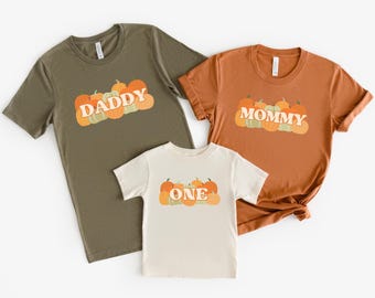 Camiseta de primer cumpleaños de otoño, fiesta de Pumpkin Patch, camisetas familiares a juego de primer cumpleaños de Little Pumpkin, camiseta familiar de Acción de Gracias con calabaza de otoño