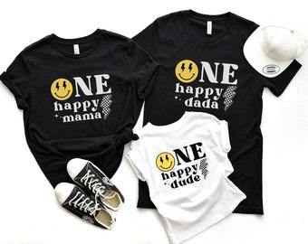 One Happy Dude Familie passendes Shirt, Happy Dude Geburtstag, One Happy Mama and Me, erster Geburtstag One Happy Dude Party Tees