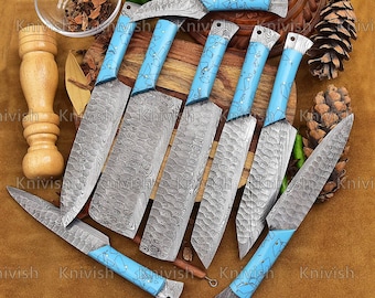 Chef Knives Set 8 Pcs Complete set Hand forged Damascus Steel Full Tang Blades Birthday  Anniversary gifts Thanksgiving Gifts