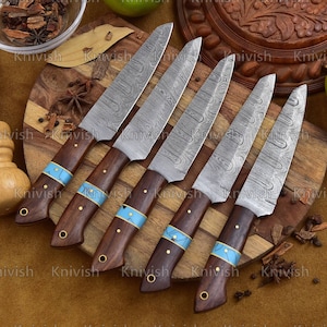 Steak Knives Set Damascus Steel Blades With Wood Handles BBQ Knives Anniversary Gifts Birthday Gift  Anniversary Gifts Thanksgiving Gifts