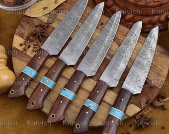 Steak Knives Set Damascus Steel blades With Wood Handles BBQ Knives Anniversary Gifts Birthday Gifts Mother Day Gift Father Day Gift