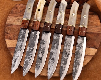 Hand Forged Steak Knives Set High Carbon Steel Blade, Wood & Bone Handle Sharp Edge Best Gifts Best Gift Ideas Thanksgiving Gifts