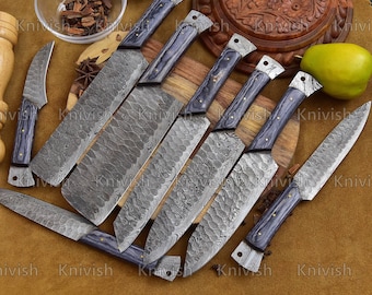 Kitchen Knives Set Damascus Steel Chef Knives With Black Pkka Wood handle Wedding Gifts, Birthday  Anniversary gifts, Best Gift Ideas