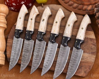 Steak Knives Set 6 Pcs Damascus Steel Blade BBQ Steak Knives Birthday Gifts ,Engraved gifts  Anniversary gifts, Thanksgiving Gifts
