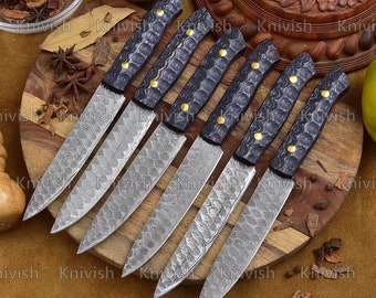 Steak Knives Set 6 Pcs With Black Wood Handle BBQ Steak knives Anniversary Birthday Corporate Engraved Anniversary gifts Thanksgiving Gifts