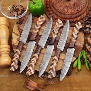 Damascus Steel Steak Knives Set Unique Handle BBQ Steak Knives Birthday Gifts Groomsman Gifts Mothers Day Gifts Labor Day Gifts