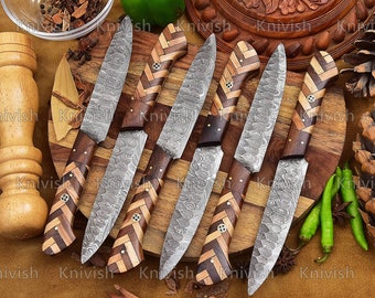 Damascus steel Steak Knives Set with Unique handle BBQ Steak Knives , Anniversary Gifts, Birthday Gifts, Groomsman Gifts, Mother Day Gift