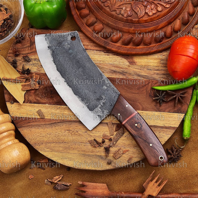 Cleaver Knife Curved Blade With Wood Handle Birthday Gifts Valentines