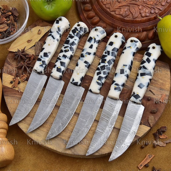 Steak Knives Set 6 Pcs Damascus Steel Knives BBQ Steak Knives Birthday Groomsman Unisex Engraved    Anniversary gifts, Thanksgiving Gifts