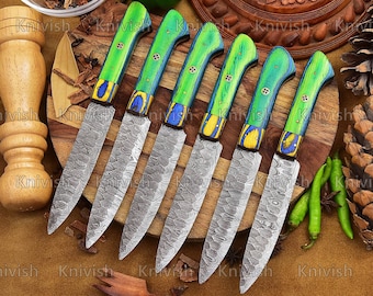 Steak Knives Set 6 Pcs With Leather Bag Damascus Steel Blades Unique Handles Birthday Unisex  Anniversary Best Gift Ideas Thanksgiving Gifts