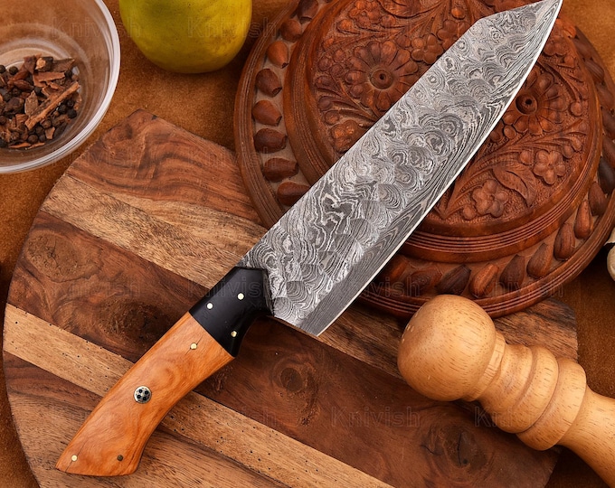 Chef Knife Damascus Steel Blade Solid Kao Wood Handle Bbq Knife Birthday  Anniversary Husband Boyfriend Thanksgiving Gifts