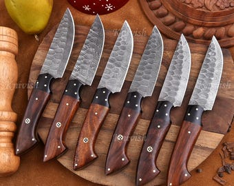 Handmade steak knives set 6 Pcs Damascus steel steak Blades Wood Bbq Steak Knives  Anniversary gifts, Best Gift Ideas Thanksgiving Gifts