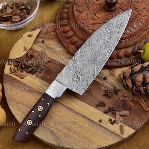 Kitchen Chef Knife Damascus Steel Chef Knives With Rose Wood Handle Anniversary Gifts Birthday Gifts Groomsman Gifts Labor Day Gifts