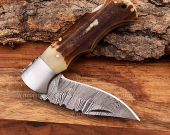 Folding Pocket Knife Damascus Steel Blade Unique Handle Birthday Engraved Corporate Club Groomsmen  Anniversary gifts Best Gift Ideas