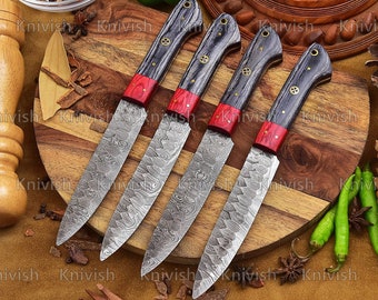 Handmade Damascus Steel Steak Knives Set 4 Pcs BBQ Steak Knives Birthday Groomsman Engraved Corporate  Anniversary gifts Thanksgiving Gifts