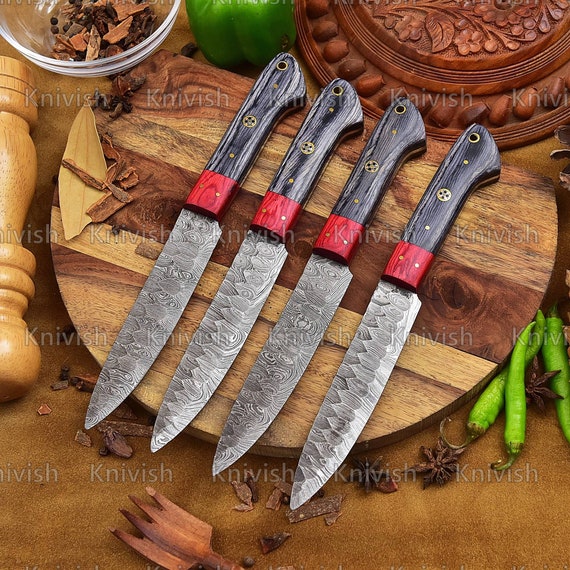 Handmade Damascus Steel Steak Knives Set 4 Pcs BBQ Steak Knives Birthday Groomsman Engraved Corporate  Anniversary gifts Thanksgiving Gifts