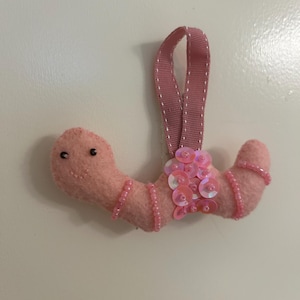 Little worm friend beaded felt ornament