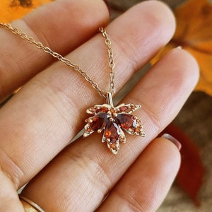 Dainty Red Maple Leaf Necklace | Maple Leaf Charm Necklace | Maple Leaf Magic Necklace | Autumn Necklace | Crystal Maple Leaf Gold Necklace