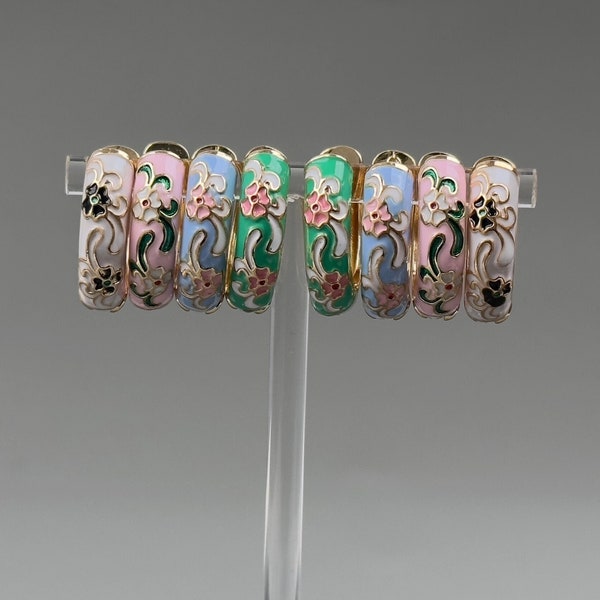 Floral Enamel Huggie Hoop Multicolor Earrings | Dainty Enamel Rainbow Hoops | Boho Flower Vintage Golden Hoops Earrings | Floral Retro Hoops