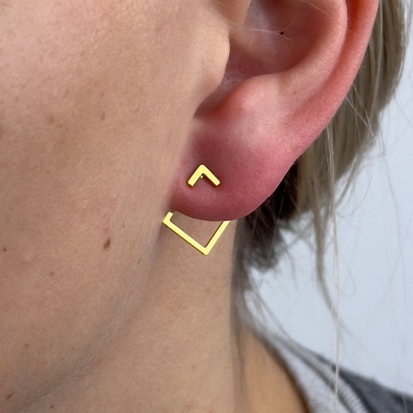 Ear Jacket Earrings | Square Ear Jackets | Front and Back Earrings | Gold Ear Jackets | Modern Jewelry | Minimalist Earrings| Ear Jacket