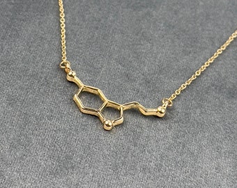 Collier de bonheur molécule de sérotonine en or | Cadeau médecin | Pendentif scientifique | breloque hormone sérotonine | Cadeau pour biologiste | Collier unique