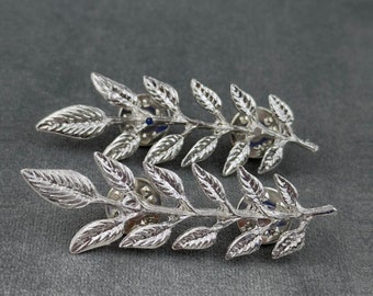 Silver Collar Leaf Branch Pin Brooch | Bay Leaf Safety Pin Brooch | Wedding Silver Brooch Pin | Elegant Handmade Brooch | Nature Brooch Gift