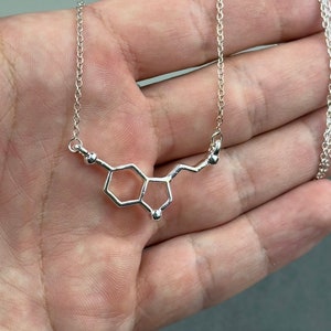 Silver Serotonin Molecule Necklace Science Pendant Science Dopamine Chemistry Gift Science Jewelry Chemistry Pendant Gift For Her image 2