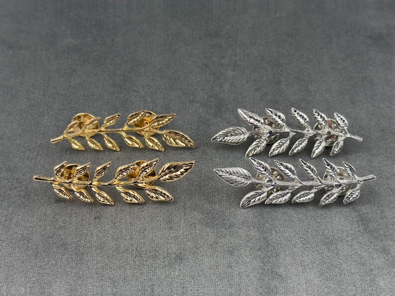 Gouden of zilveren bladbrochespeld Unieke gouden sieraden Minimalistische broche Oude Griekse bladpin Bay Leaf veiligheidsbroche Blad broche afbeelding 2