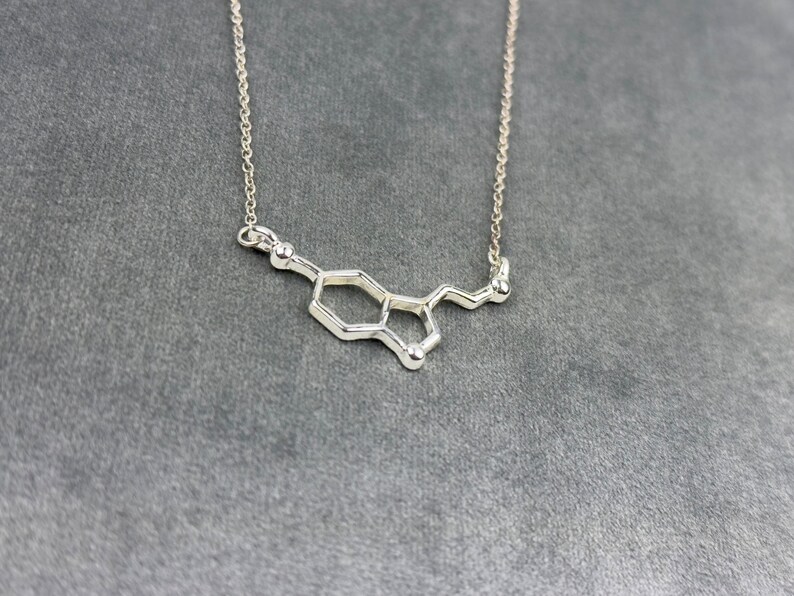Silver Serotonin Molecule Necklace Science Pendant Science Dopamine Chemistry Gift Science Jewelry Chemistry Pendant Gift For Her image 3